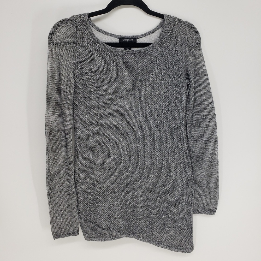 White House Black Market Asymmetric Metallic Sweater Womens XS Gray Shimmer Knit
